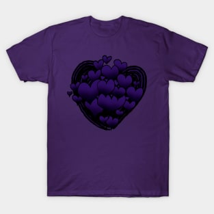 Dark Purple Hearts Patterned Swirl Heart T-Shirt